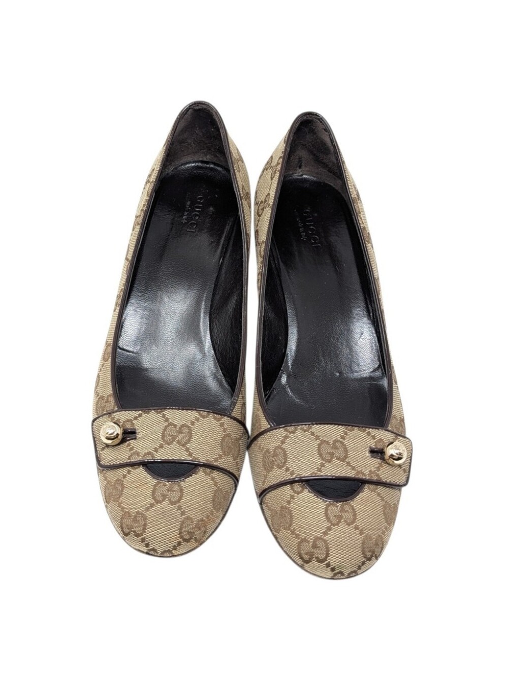 Gucci Monogram Block Kitten Heel Mary Jane GG Button Pumps Size 8.5